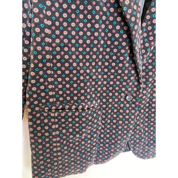 JR Bentley Japanese Velour Geometric Print Blazer Jacket Cotton Lined EUC Sz M - Picture 2 of 13